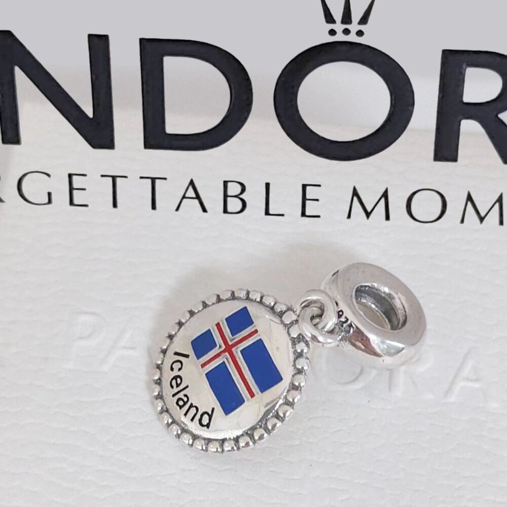 Pandora Iceland Flag Dangle Charm Exclusive Travel Destination S925 Silver